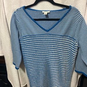 Blue and White sweater, with quarter length sleeves